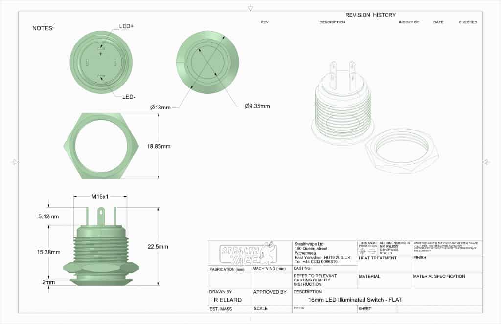 16mm anti vandal switch flat LED