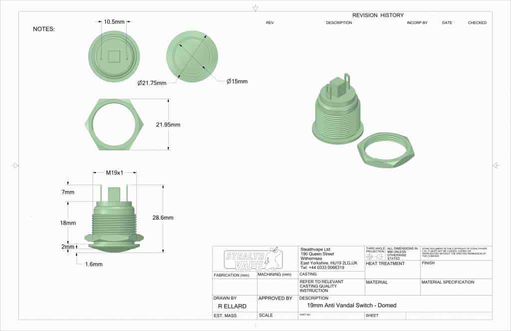 19mm switch domed