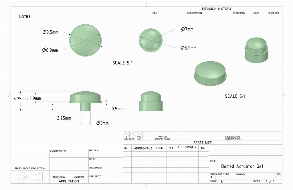 Domed dna 75, 200, 250 actuator sets