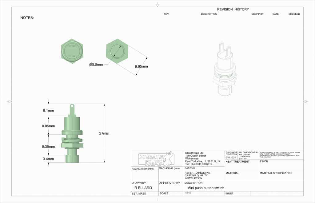 mini push button switch technical drawing