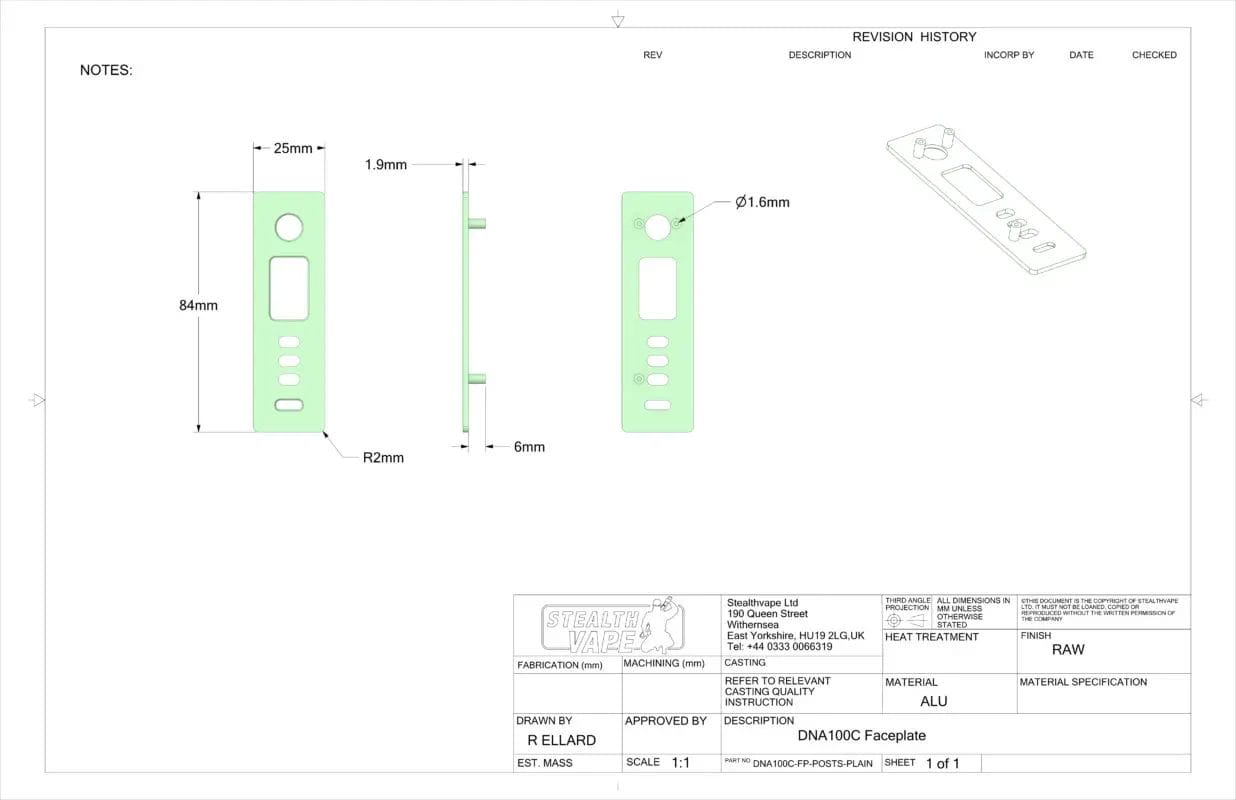 DNA100C Faceplate technical drawing